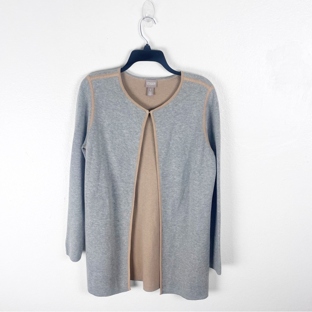 CHICO’S Gray Long Sleeves Eye Hook Closure Open Front Cardigan Size Medium